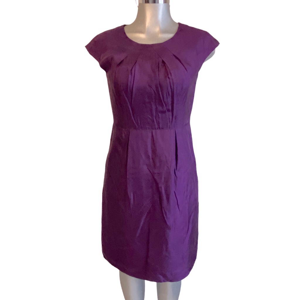 100% Silk Career/Office Dress Lined Plum Cap Sleeve Twee Business Casual 6 Small